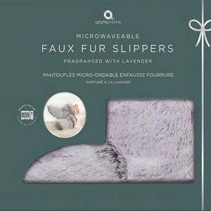 BNWT Aroma Home Lavender Faux Fur Microwaveable Slippers Sz US 6/9 Cozy Gift